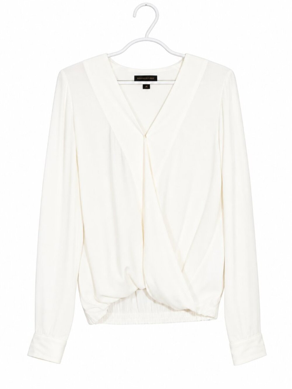 DONNA KARAN NEW YORK Cream Elegant Classic Draped Surplice Blouson Top Size L